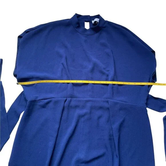 Closet London Blue High Neck Belted Dolman Sleeve Midi Dress SZ 8 - Picture 12 of 12
